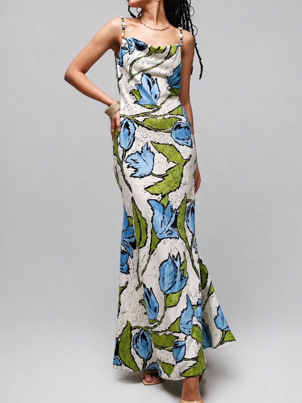 🆕🌿🫐Topshop Floral Maxi Dress Blue Green Print Summer Vacation Boho Chic Size US4